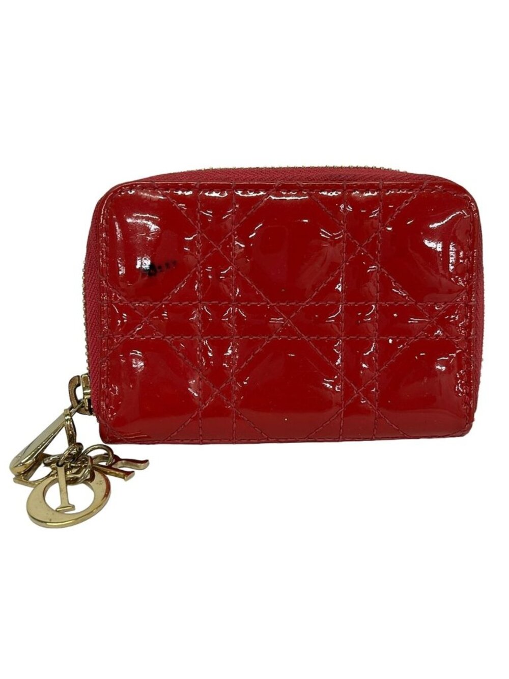 Dior Coin Purse Cannage Stitch Red Zip Around Leather
